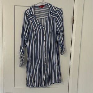 Guess Striped Button-Front Shirt Dress in Blue and White